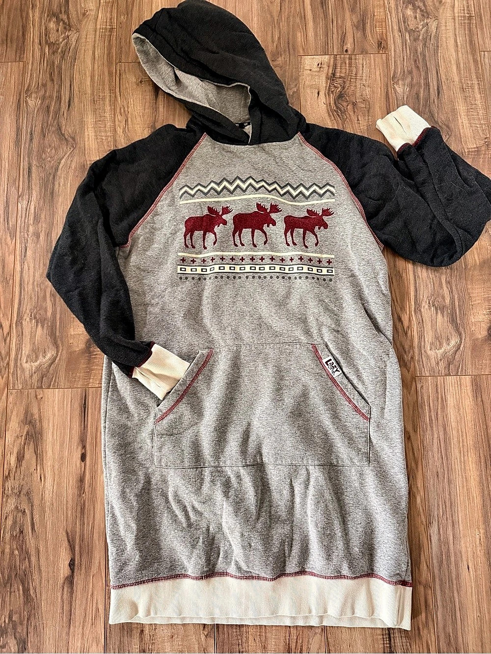 Lazy One Sleep Hoodie Cabin Moose Graphic Hoodie Gray Charcoal Size Small/Medium